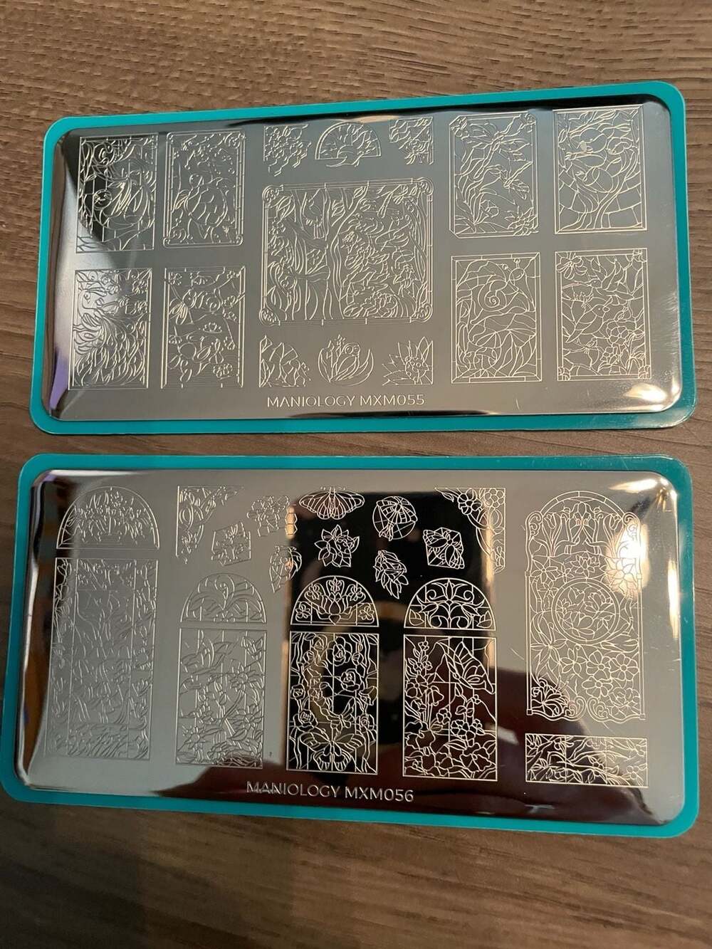 Maniology Nail Stamping Plates Set MXM055 and MXM056 Stained Glass Design